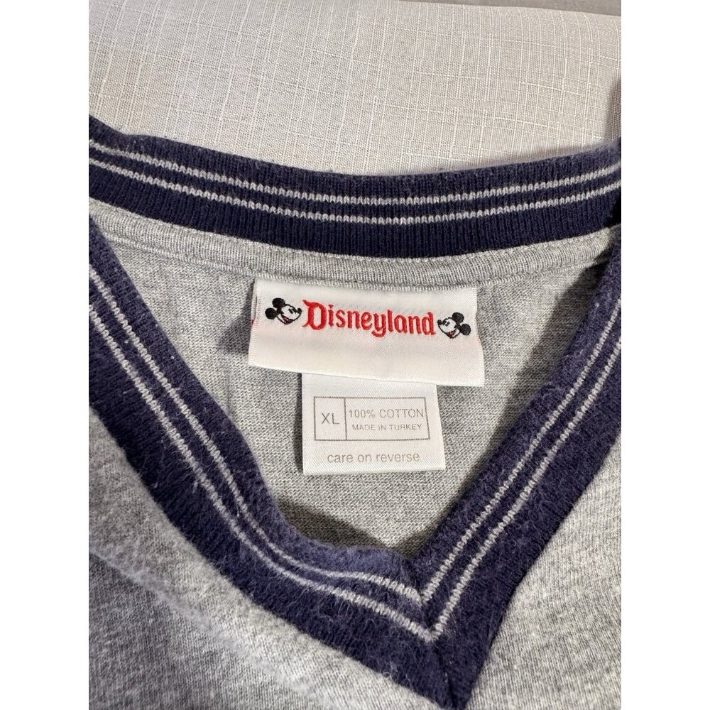 Vintage Disneyland Mickey Mouse V-Neck Ringer T-Shirt Gray XL Disney - Picture 2 of 9